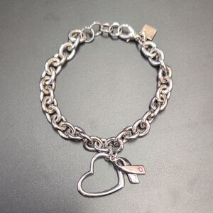 Beautiful Silver Tone Breast Cancer Charm Bracelet